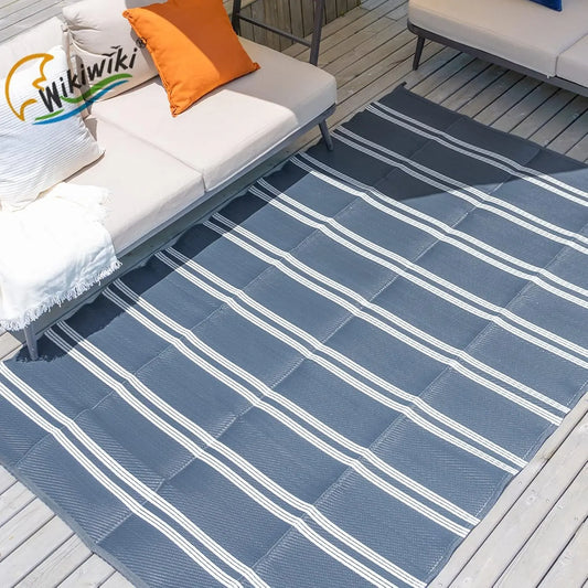 5X8 FT Reversible Mats, Outdoor Plastic Straw Rug, Recycled & Waterproof Outdoor Rugs for Patios, Indoor/Outdoor Rugs for Camping, RV, Pool, Balcony, Deck, Blue